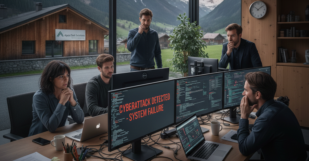 Management team devant les ordinateurs, en proie à une cyberattaque